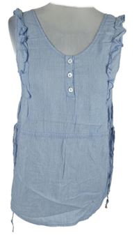 Dámský světlemodrý proužkovaný halenkový top s volánky Maison Scotch 