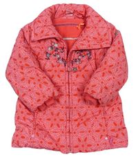 Růžový vzorovaný šusťákový zimní kabát s kytičkami Cake walk