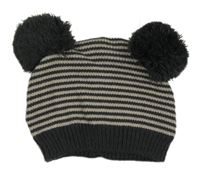 Tmavošedo-smetanová pruhovaná čepice s bambulí Next 