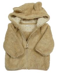 Béžová chlupatá propínací mikina s kapucí s oušky Next