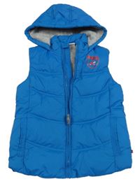 Azurová šusťáková zateplená vesta s potiskem a kapucí 