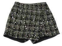 Černo-šedo-bílé vlněné sukňové kraťasy s flitry Nutmeg