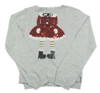 Světlešedý lehký svetr s obrázkem z flitrů H&M