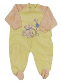 Žluto-růžový sametový overal s medvědy