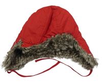 Červená šusťáková beranice s kožešinou H&M