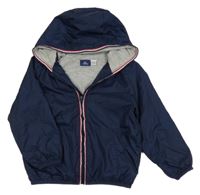 Tmavomodrá šusťáková jarní bunda s proužkem a kapucí My chicco