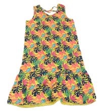 Žluto-barevné šaty s květinami a motýli 