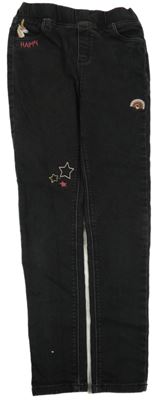 Černé tregíny s výšivkami Vertbaudet