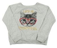 Šedá melírovaná mikina s kočkou H&M