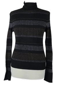Dámský černo-stříbrno-bronzový žebrovaný svetr s rolákem 