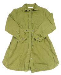 Khaki riflové propínací košilové šaty ZARA