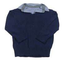 Tmavomodrý svetr s košilovým límečkem St. Bernard