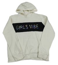 Bílo-černá mikina s 3D nápisem a kapsou a kapucí C&A