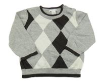 Šedo-bílo-kávový károvaný svetr H&Ms