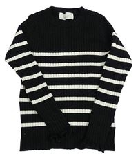 Černo-bílý žebrovaný pruhovaný svetr H&M