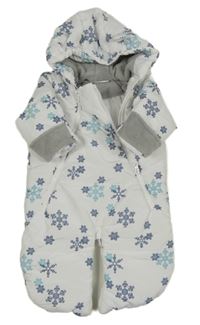 Bílá šusťáková zimní kombinéza/fusak s vločkami a kapucí Ergee