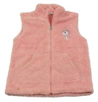 Růžová chlupatá vesta s jednorožcem 