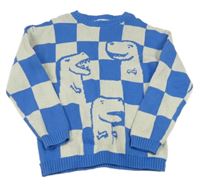 Modro-smetanový kostkovaný svetr s dinosaury H&M