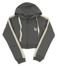 Šedá propínací crop mikina s výšivkou a kapucí 