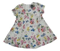 Bílo-barevné květované krajkové šaty Primark