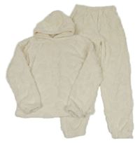 2set - Smetanová plyšová vzorovaná mikina s kapucí + plyšové tepláky Matalan