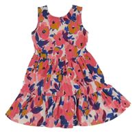 Bílo-růžovo-modré vzorované šaty 