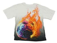 Bílo-černé ombré tričko s plameny a míčem Next