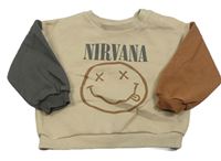 Béžovo-hnědo-tmavošedá mikina Nirvana 