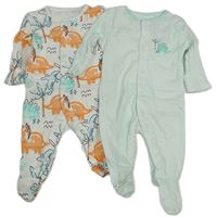 2x - Bílý + zeleno-bílý pruhovaný overal s dinosaury Matalan