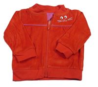 Červená sametová propínací mikina s kočkou Lupilu