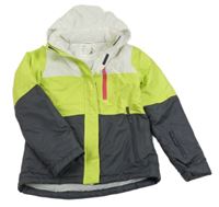 Bílo-limetkovo-šedá šusťáková zimní lyžařská bunda Crane 