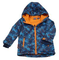 Modro-tmavomodro-oranžová vzorovaná softshellová bunda s kapucí Lupilu