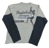 Šedo-tmavomodré triko s basketbalistou 