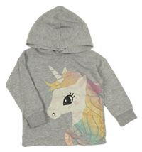 Šedá melírovaná mikina s jednorožcem a kapucí H&M