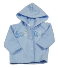 Světlemodrá propínací mikina s nápisem a kapucí 