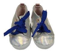 Nové - Stříbrné koženkové kotníčkové capáčky s mráčky Primark vel. 17