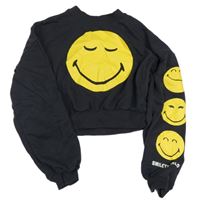 Tmavošedá crop mikina se smajlíky H&M