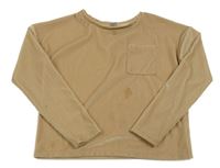 Béžové sametové žebrované triko s kapsou Tu