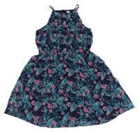 Tmavomodré květované šifonové šaty Yigga 