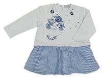 Bílo-pruhované bavlněno/plátěné šaty s holčičkou Primigino