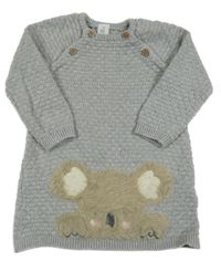 Šedé vzorované pletené šaty s medvídkem Topomini