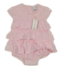 Nové - Světlerůžové plátěné vrstvené body s krajkou Krisxkids