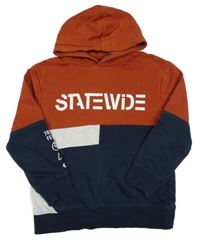 Rezavo-tmavomodro-šedá mikina s nápisem a kapucí C&A