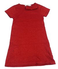 Červené svetrové šaty s mašlí a třpytkami H&M