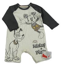 Bílo-tmavošedý melírovaný overal s Mickey a Plutem George