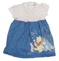 Modro-světlerůžovo-bílé šaty s Pú s kamarády a pruhy Disney
