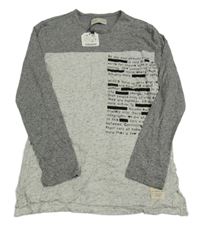 Nové - antracitovo-světlešedé melírované triko s nápisy ZARA