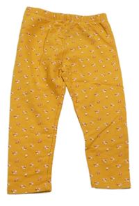 Hořčicové teplákové silnější legíny s kytičkami Matalan