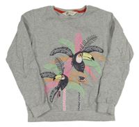 Šedá melírovaná mikina s tukany a palmami H&M
