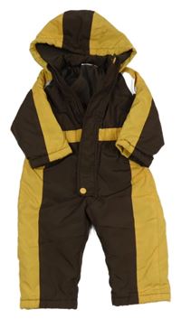 Tmavohnědo-bílo-okrová šusťáková zimní kombinéza s kapucí BERTI